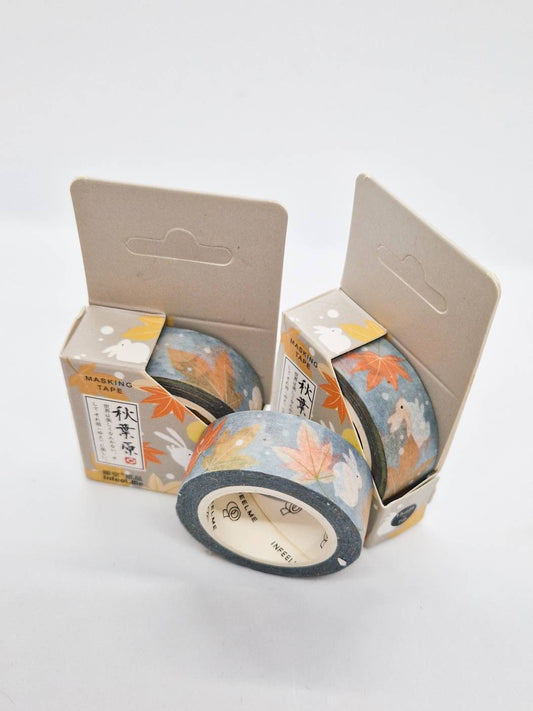 Washi Tape Japonais de Qualité Supérieure - « Lapins et Feuilles d’automne »