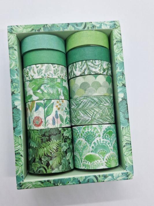 Coffret Washi Tape Japonais de Qualité Supérieure - Set de 12 rouleaux de Washi Tape - « Green Mint »