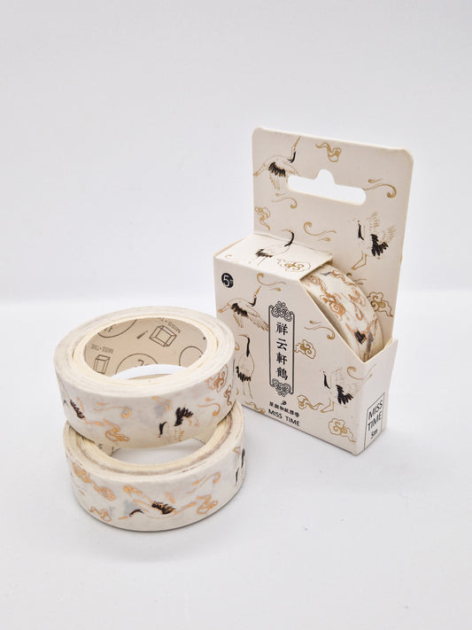 Washi Tape Japonais de Qualité Supérieure - Rouleau de Masking Tape - « Grue Japonaise Blanc »