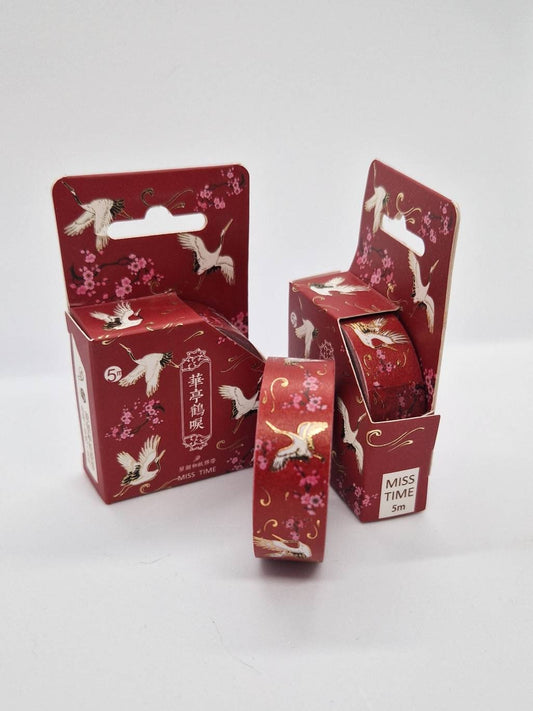 Washi Tape Japonais de Qualité Supérieure - Rouleau de Masking Tape - « Grue Japonaise Rouge »